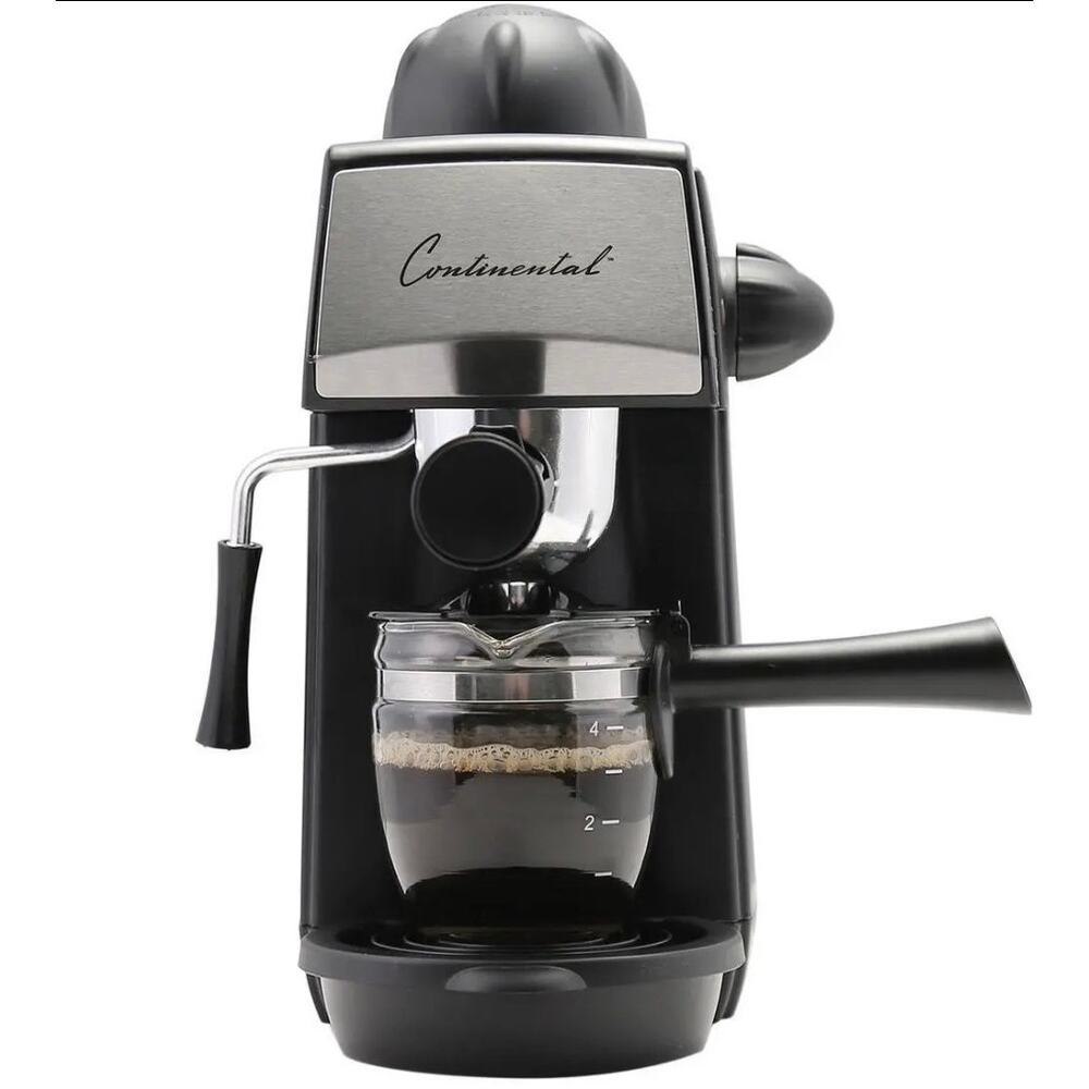 Continental CE-CE158 4 Cup Espresso Maker Machine With Milk Frother Silver Black